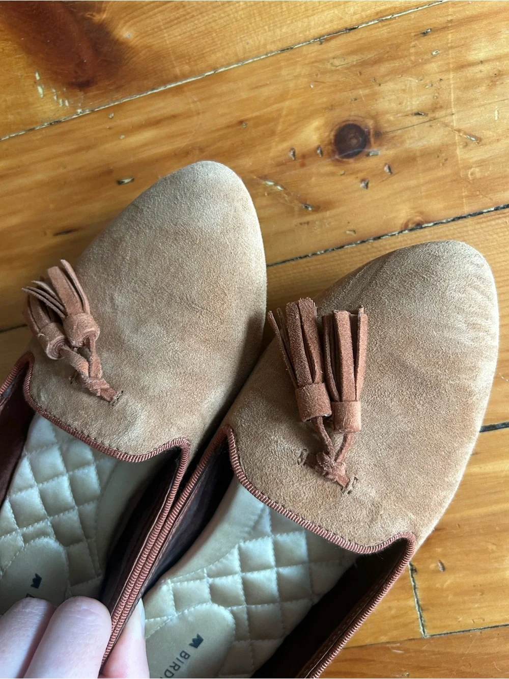 Birdies The Blackbird Ginger Tassel Women Size 7 Brown Camel Suede Loafers Flats